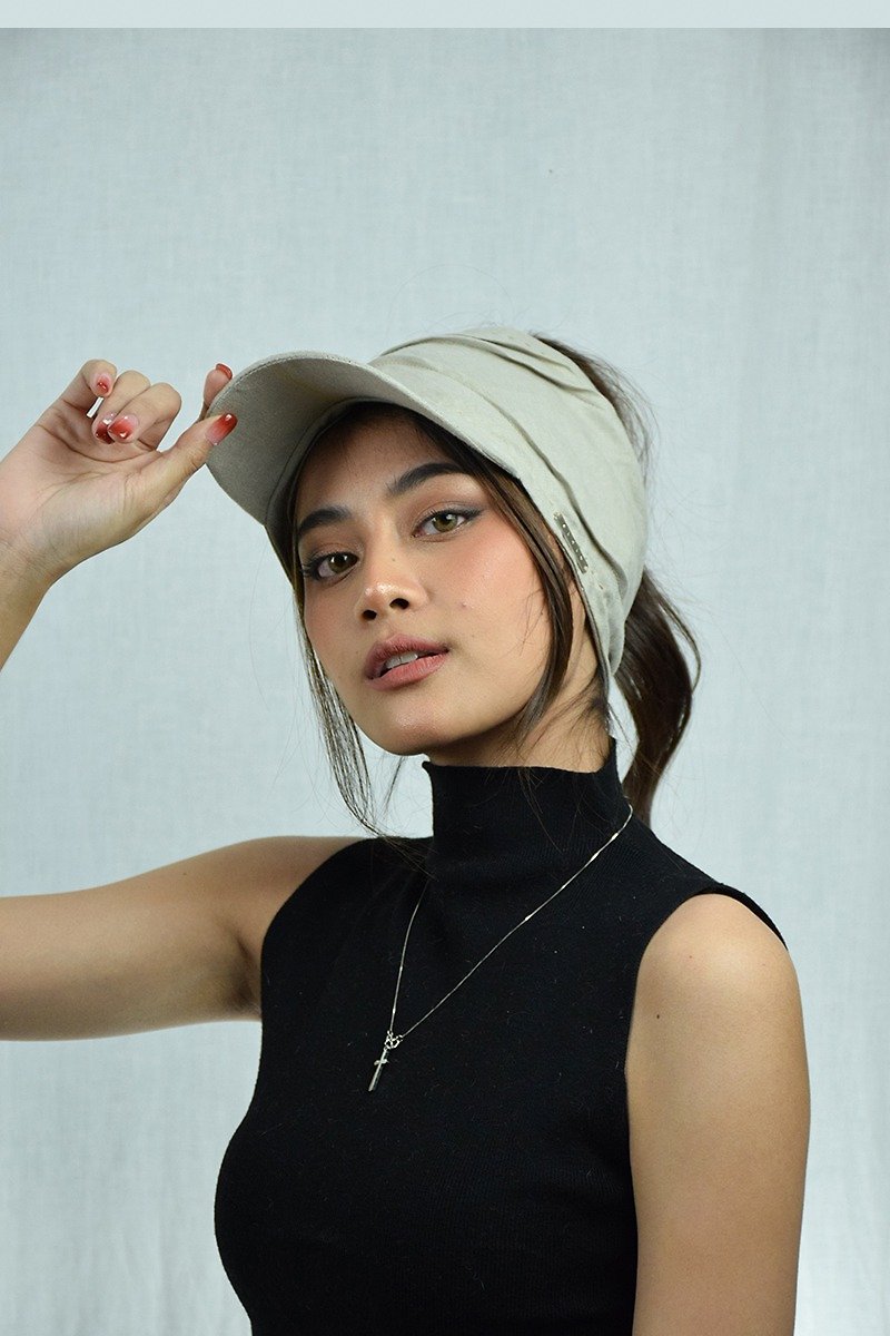 Linen Sun Hat 2 in 1 Linen Headband  Ripple Design - เครื่องประดับผม - ผ้าฝ้าย/ผ้าลินิน ขาว