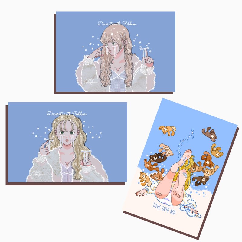 Postcards, set of 3 - การ์ด/โปสการ์ด - กระดาษ สีน้ำเงิน