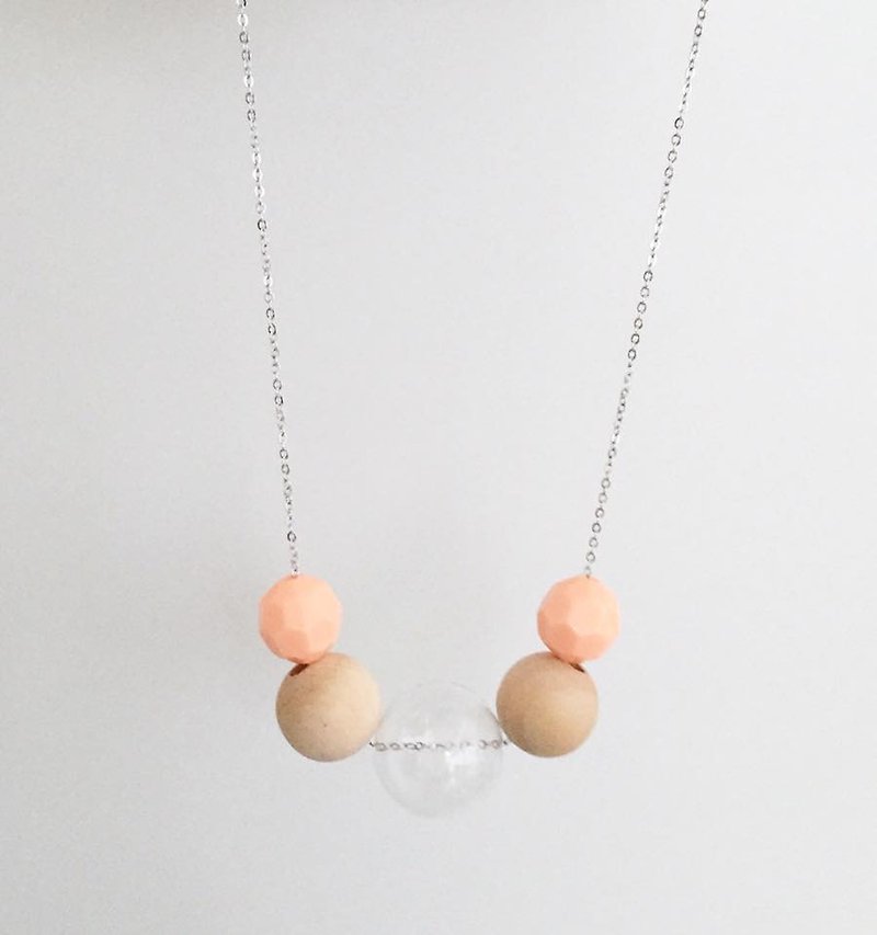 LaPerle "Lam Sim Yuen" series of geometric orange wave spherical glass beads wooden bead necklace original hand-made jewelry rhodium-plated copper chain necklace Free ship Beads Ball Necklace Geometric Free Shipping - Chokers - Wood Orange