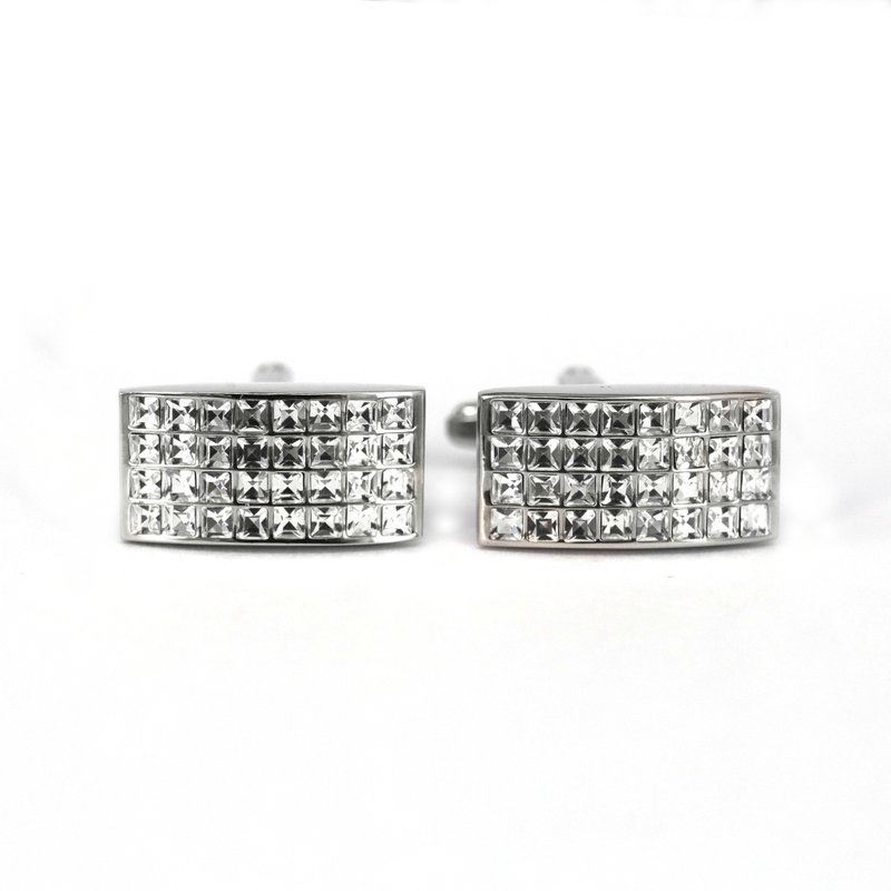 24 Clear Crystal Rectangle Cufflinks - 袖扣 - 其他金屬 