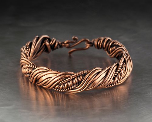 Wire Wrap Art Copper Bracelet for Woman / Antique Style Handcrafted Wire Weave Copper Jewelry