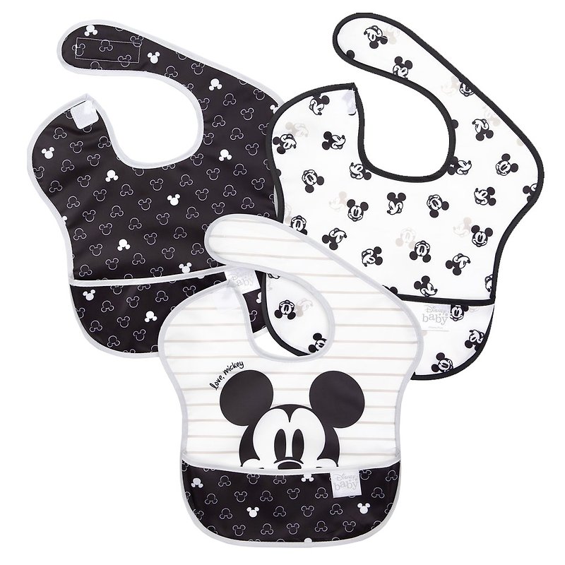 Bumkins 迪士尼防水圍兜兜(三件組)黑白米奇 S3-DMK11 - 圍兜/口水巾 - 其他材質 