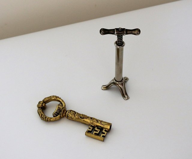 Italian Brass Skeleton Key Bottle Opener and Corkscrew