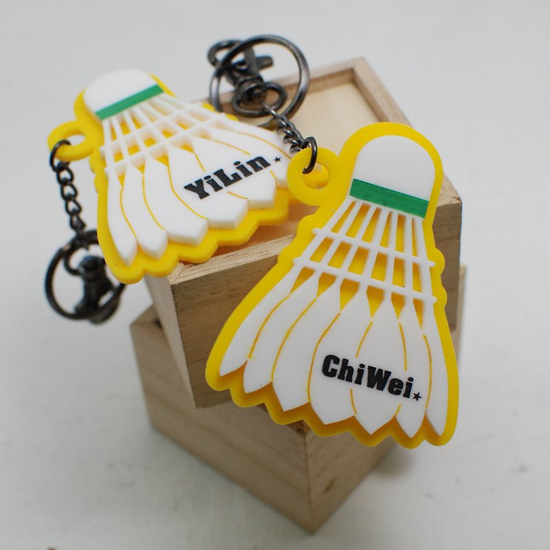 Badminton key ring custom engraved name school name back number anniversary graduation gift - Keychains - Acrylic Yellow