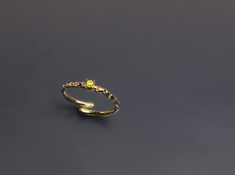 Small Series - Thin Chain Gemstone Bronze Open Ring - แหวนทั่วไป - ทองแดงทองเหลือง สีเหลือง