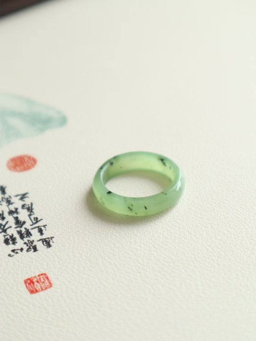 Sri Yantra 天然和田玉碧玉戒指指環獼猴桃戒指果綠色顏色美內徑18mm