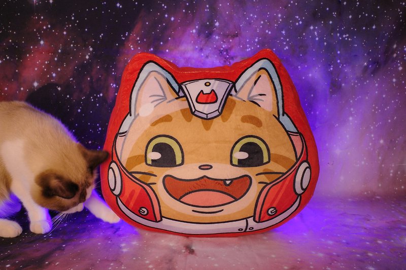 Cosmic Kitty - Captain Ram Double-sided Big Head Pillow Pillow - หมอน - วัสดุอื่นๆ สีแดง