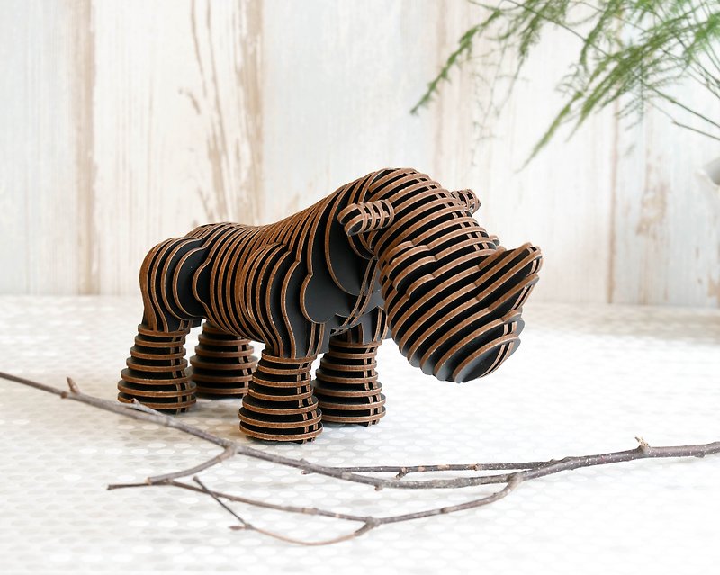 Ryan the Rhino/3D Craft Gift/Black - ของวางตกแต่ง - กระดาษ ขาว