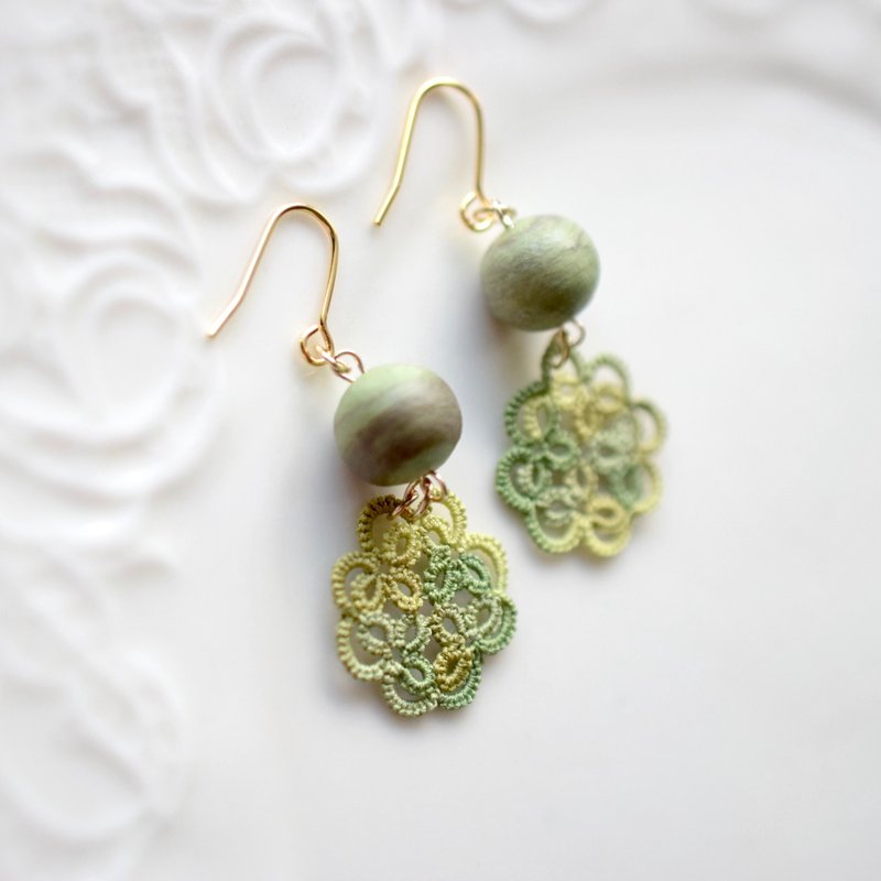 再販 はんなり　ピアス/イヤリング - 耳環/耳夾/耳骨夾 - 棉．麻 綠色