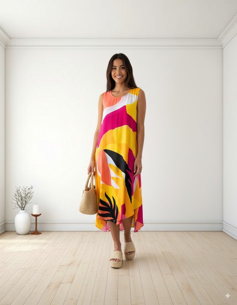 Dress Hand Paint Soft Cotton Silk for Yoga Vacation Holidays - 洋裝/連身裙 - 棉．麻 