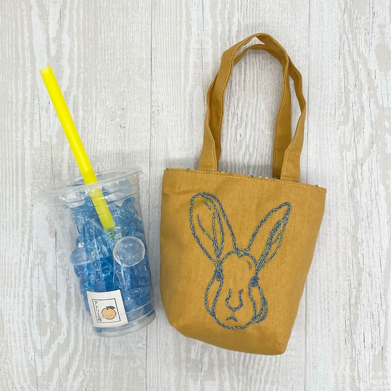 cafe bag rabbit - กระเป๋าถือ - ผ้าฝ้าย/ผ้าลินิน สีเหลือง