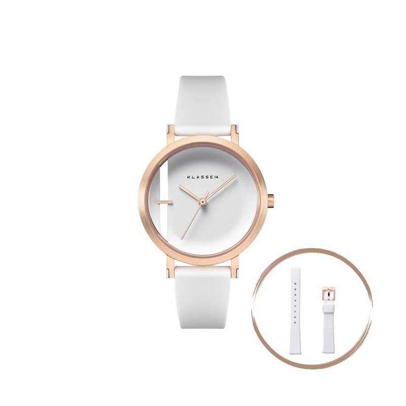 Imperfect Line 玫瑰金白色矽膠錶帶手錶 32mm - 贈送同款皮革錶 - 女錶 - 不鏽鋼 白色