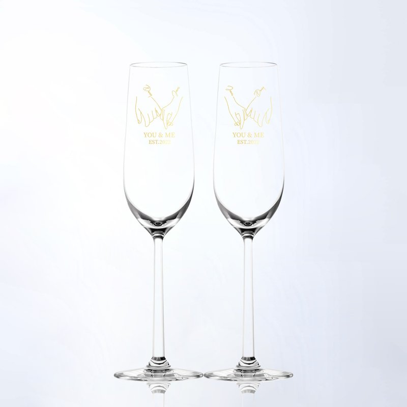 情侶禮物|訂製牽手香檳對杯|雕刻 - 酒杯/酒器 - 玻璃 