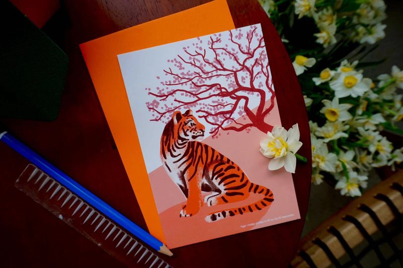 12 Zodiac Retro Printing Card-Tiger - Cards & Postcards - Paper 