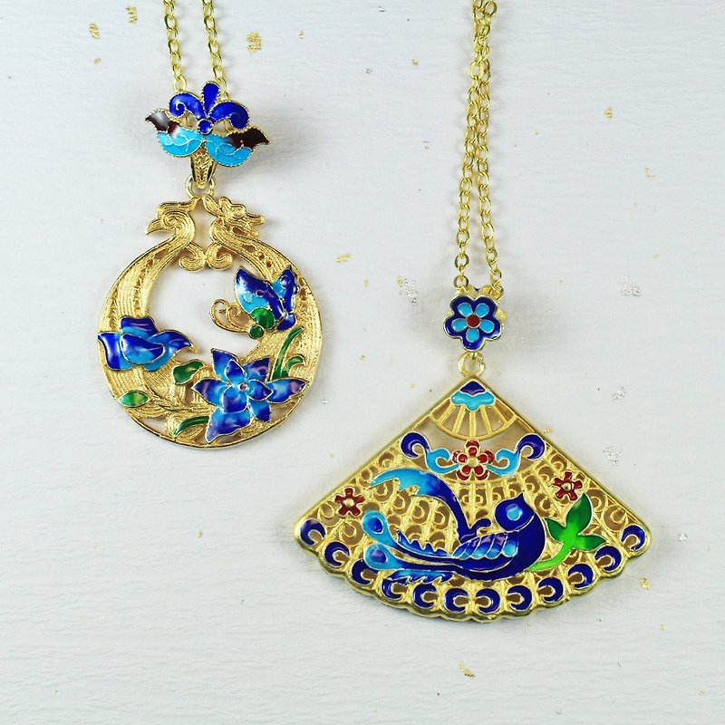[Tibet] spend months Ying Lake bird | cloisonne | enamel | brass bluing | hand-made necklace, China jewelry antiquity - Necklaces - Enamel Blue