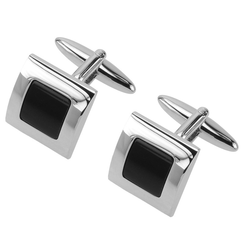 Black Onyx Curved Square Cufflinks - Cuff Links - Other Metals Black