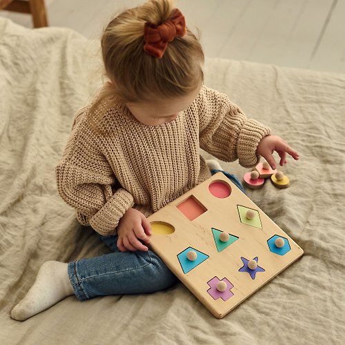 ODEAS 顏色分類玩具幾何拼圖蒙台梭利玩具木製玩具兒童玩具和遊戲
