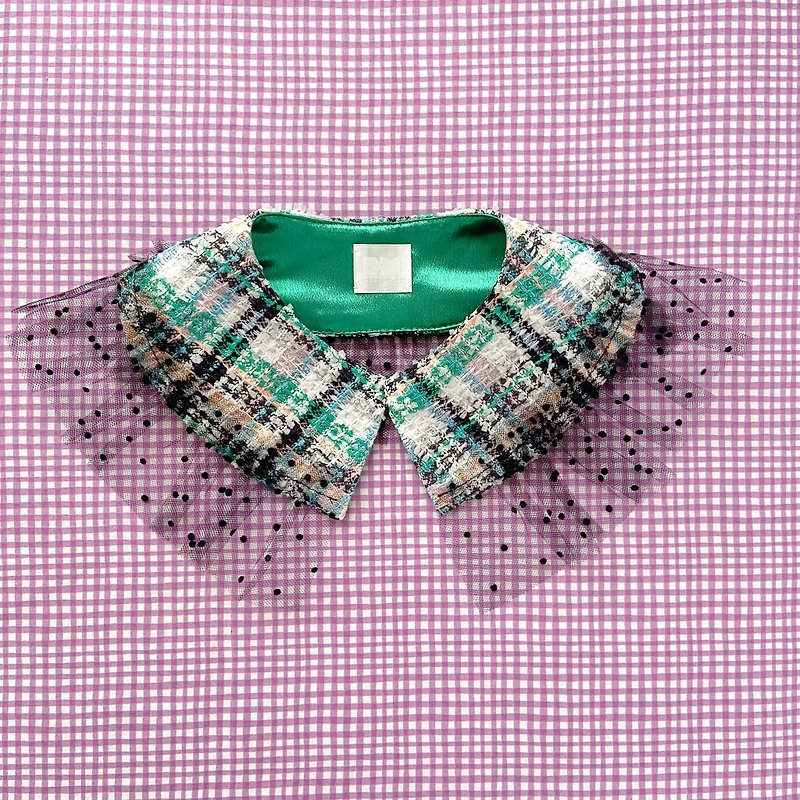 Colorful French fancy tweed false collar - อื่นๆ - ผ้าฝ้าย/ผ้าลินิน สีเขียว