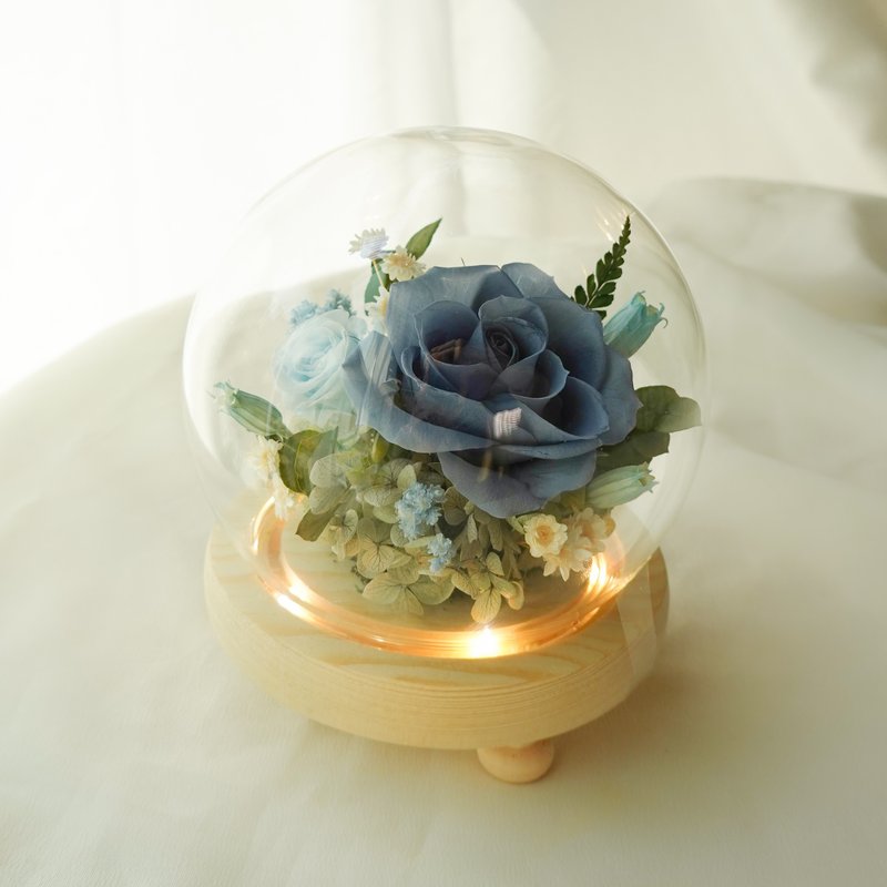 雙玫瑰夜燈玻璃盅-藏青色 - 乾燥花/永生花 - 植物．花 藍色