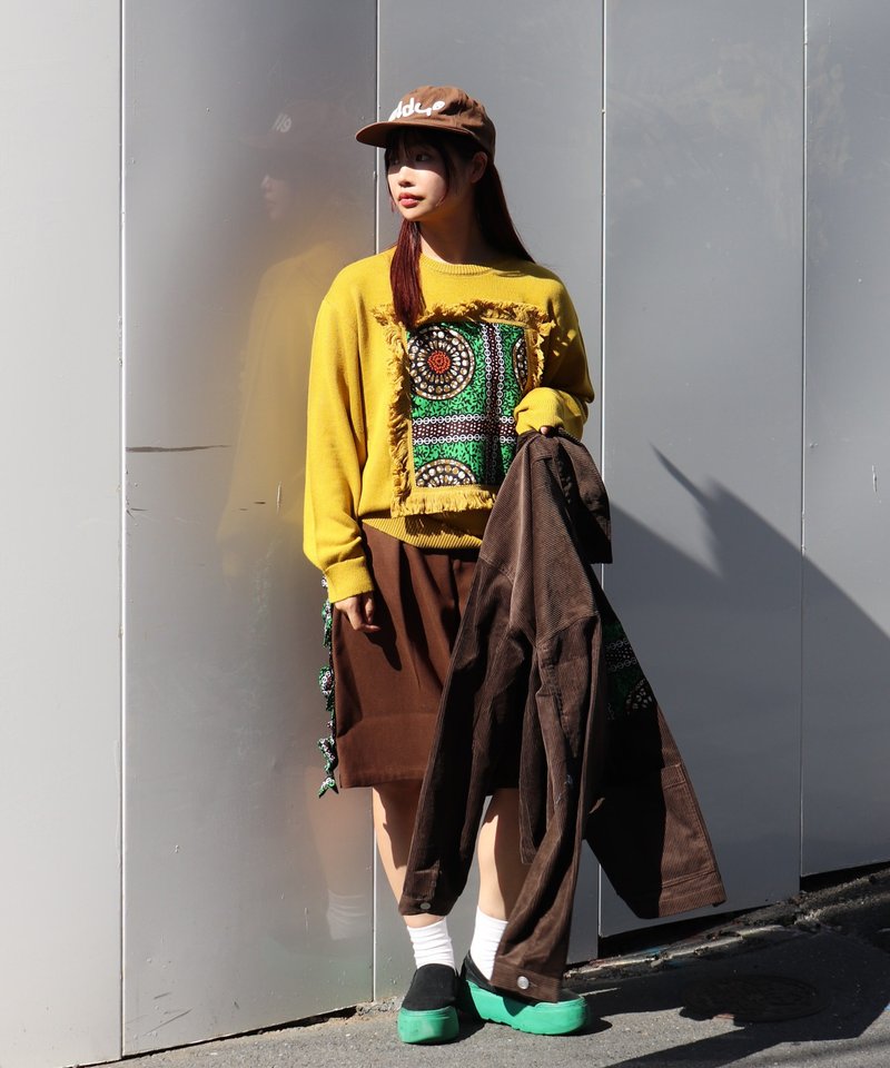 AFRICA FRINGE FRAME KNIT PULLOVER - 女毛衣/針織衫 - 棉．麻 黃色