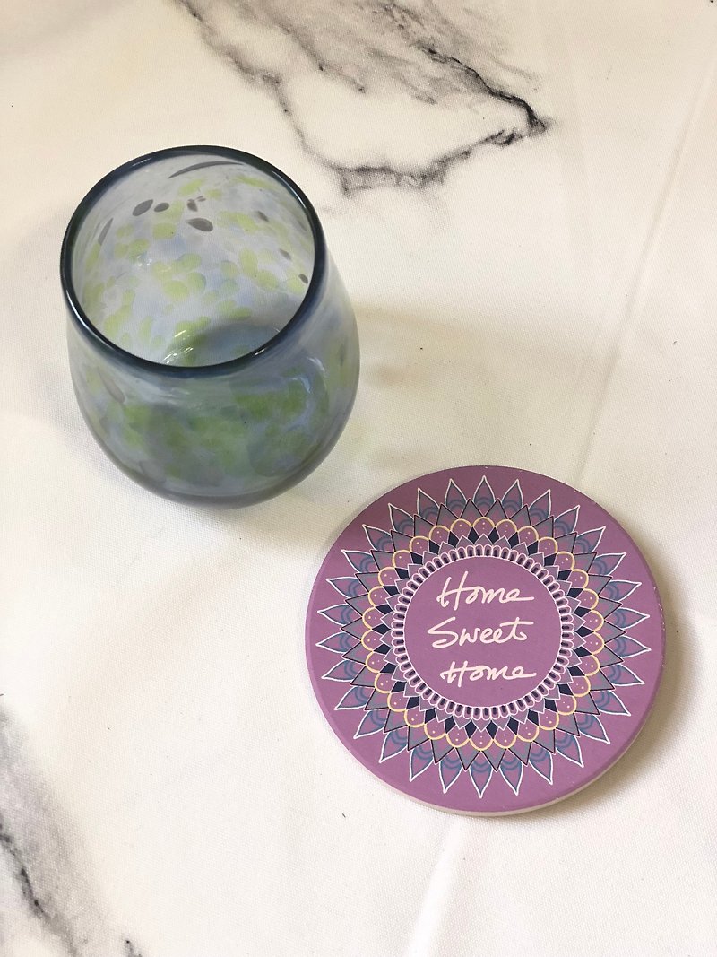 Hand-painted ceramic water-absorbing coaster mandala Hannah Zen painting - Coasters - Porcelain Purple