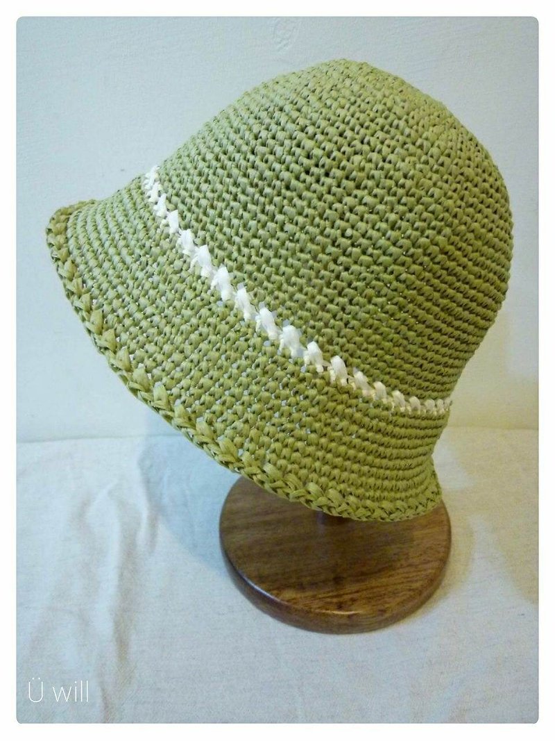 Japanese matcha green fisherman hat/summer sunscreen hat/woven straw hat/hand-made crochet hat - Hats & Caps - Other Materials Green