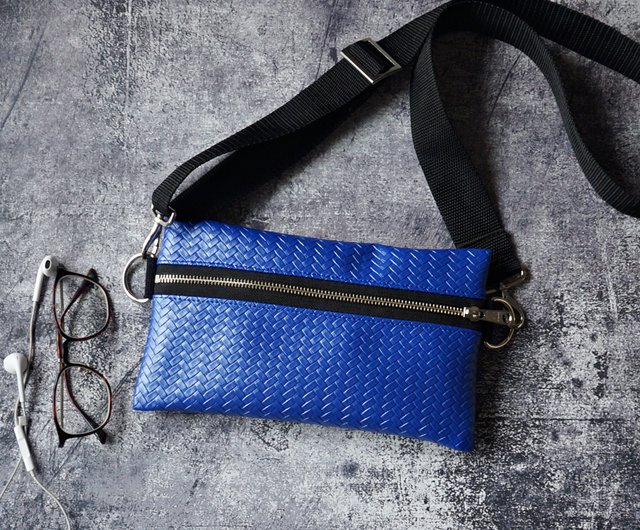 2WAY thick belt synthetic leather sacoche BLUE - Shop funnygoods