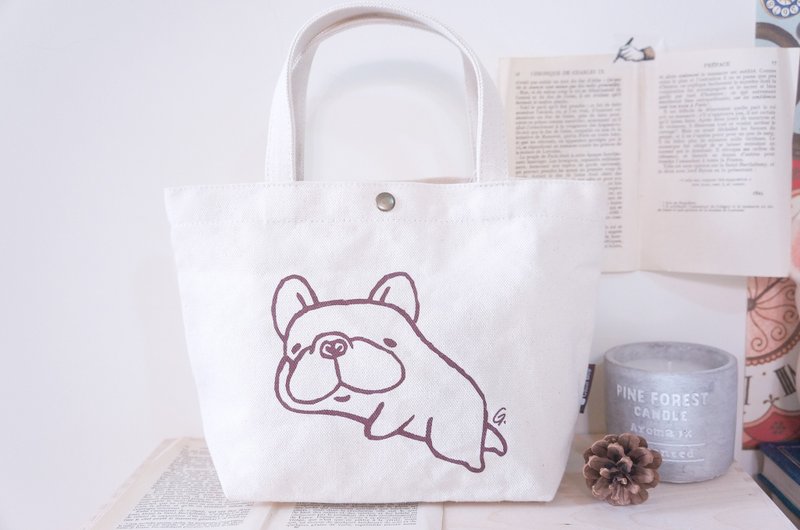 (Sold out) Law Canvas Bag - Small / Portable / Lazy Bones - กระเป๋าถือ - ผ้าฝ้าย/ผ้าลินิน ขาว