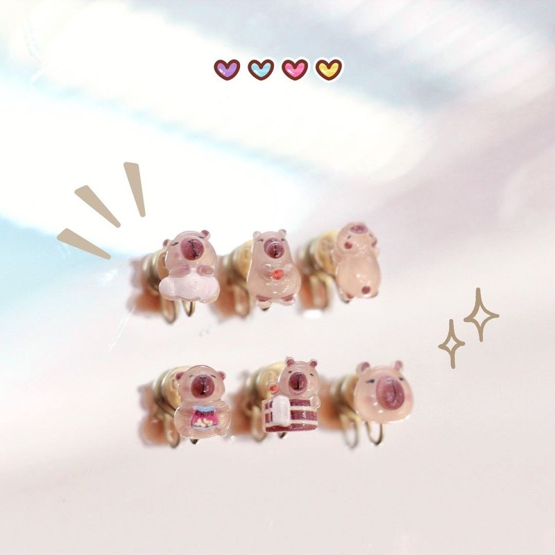 Capybara | Capybara | Clip-on earrings - ต่างหู - เรซิน หลากหลายสี