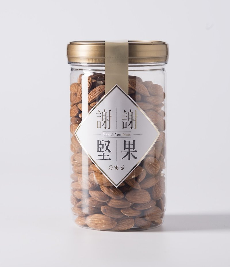 【Plain Almonds】(Airtight Jar)(Unflavored Nuts)(From California's Best Almonds)(Vegetarian) - ถั่ว - พลาสติก สีทอง