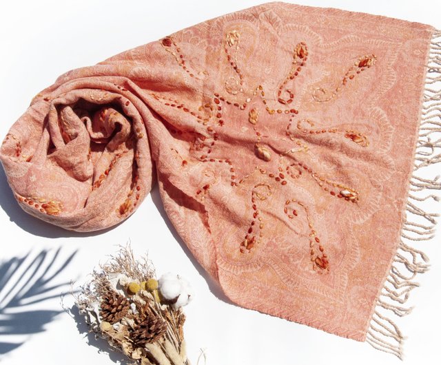 100% Pure Nepalese outlet Cashmere Shawl Hand Embroidered Roses Detail in beige, Winter Wrap, warm scarf, wool scarf