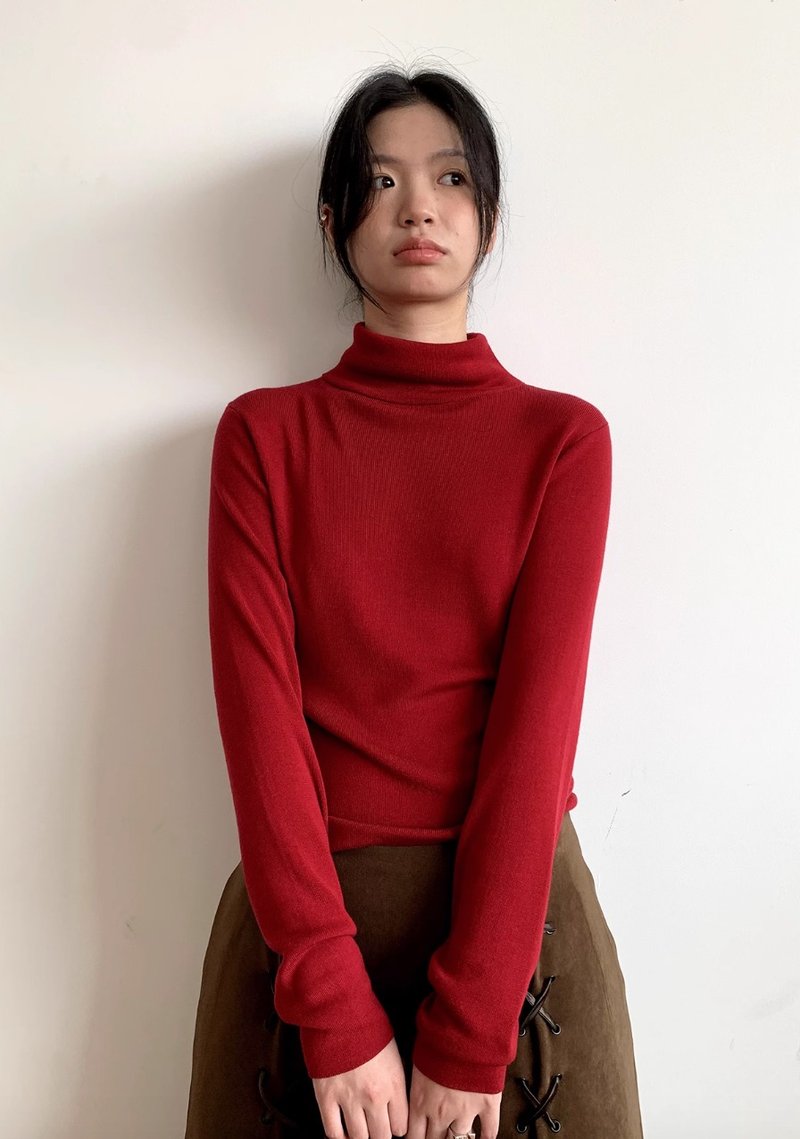 Japanese retro pile collar two-color Tencel wool knitted embroidered bottoming shirt - สเวตเตอร์ผู้หญิง - วัสดุอื่นๆ หลากหลายสี