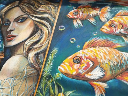 パステル画 鯉を描きました。B5サイズです。