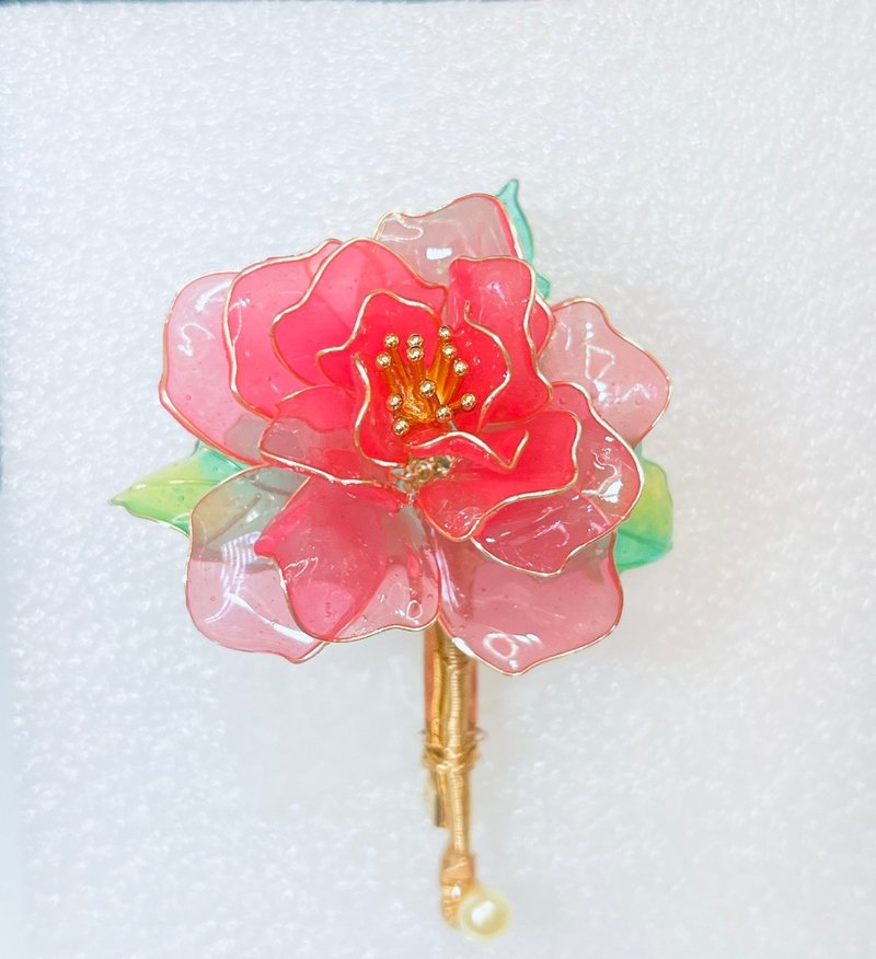 紅色玫瑰花胸針 - 胸針 - 樹脂 紅色
