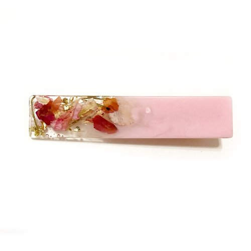 Mira溫暖手作 日本樹脂漸層粉色玫瑰乾燥花朵髮夾.髮飾