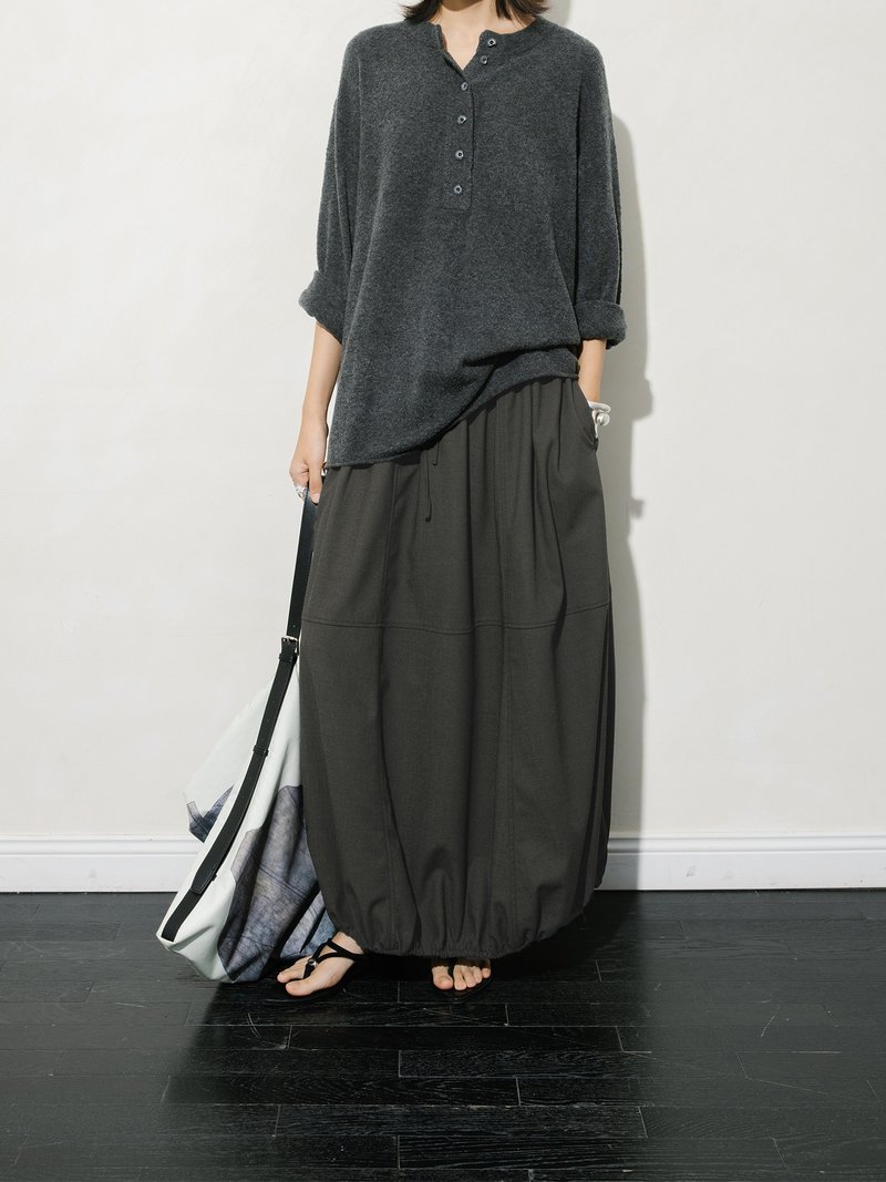 French Retro / Cocoon-shaped Wool Blend Skirt - Skirts - Other Materials Gray