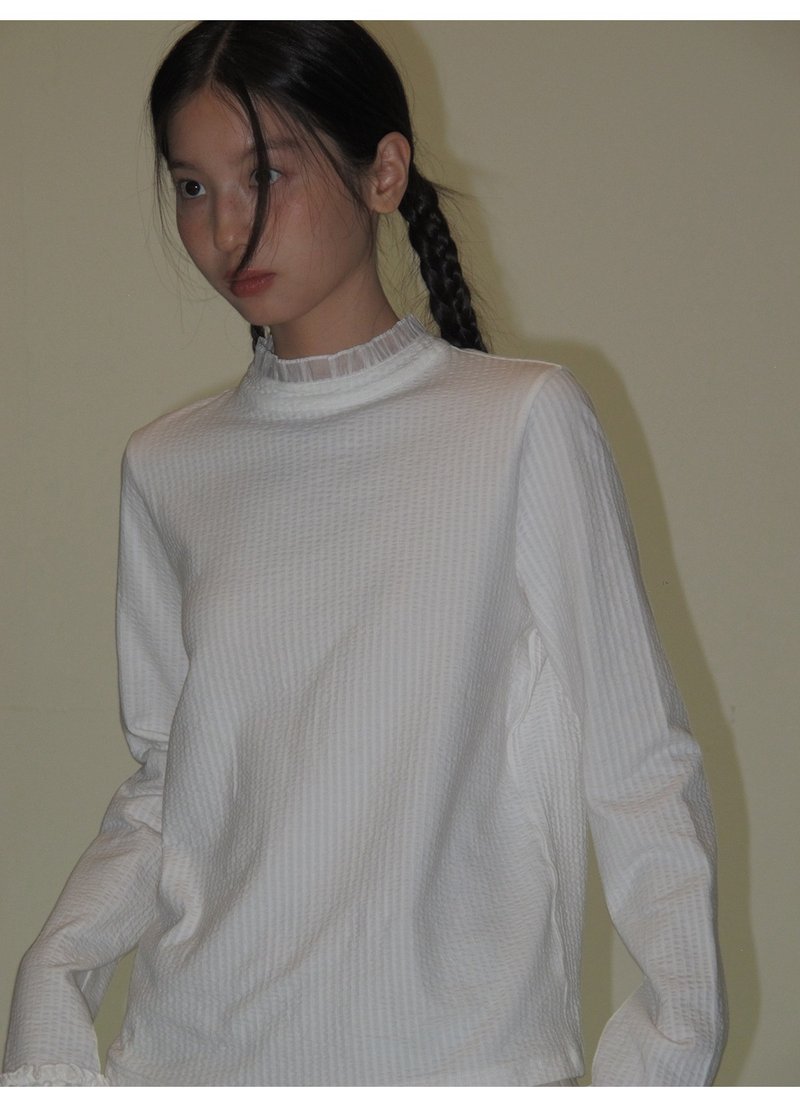 odd maker秋冬花邊領打底衫女顯瘦杏色內搭半高領長袖針織上衣 - 女上衣/長袖上衣 - 棉．麻 