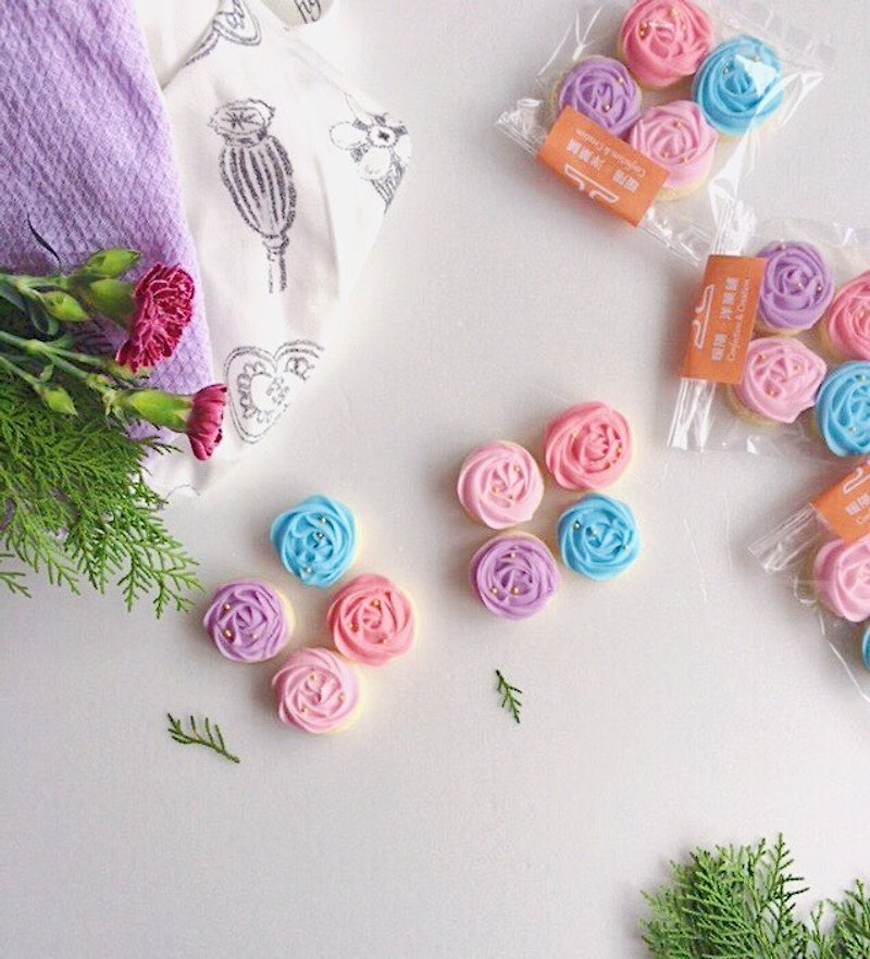 糖霜餅乾 • 婚禮小物 浪漫玫瑰糖餅  純手工繪製設計餅乾5包組 - 手工餅乾 - 新鮮食材 