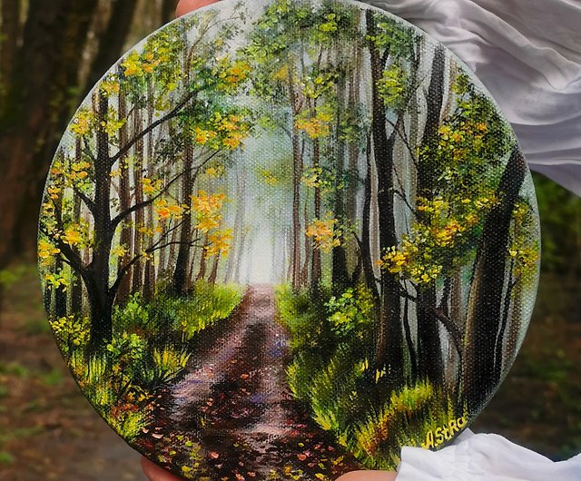 Landscape original painting on canvas, Round painting, Forest painting,  Road art - Shop Anna-Forest-Art Wall Décor - Pinkoi