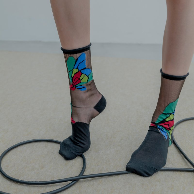 タイガー バタフライ・tiger_butterfly / organic cotton  /socks - 襪子 - 棉．麻 黑色