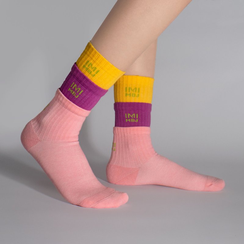 Yellow purple pink three-layer socks pressure 3/4 socks - ถุงเท้า - ผ้าฝ้าย/ผ้าลินิน หลากหลายสี