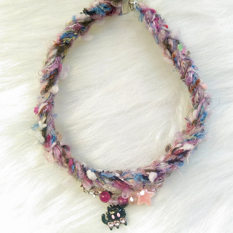 Hand mixed thread braided beaded cat necklace - Necklaces - Other Materials Purple