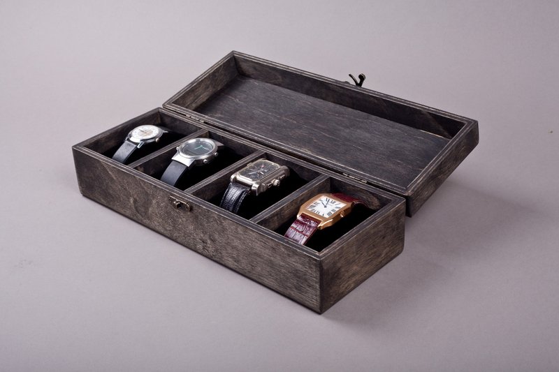 Personalized Wooden Watch Organizer 4 Slot - Engraved Display Case for Watches - 男錶/中性錶 - 木頭 