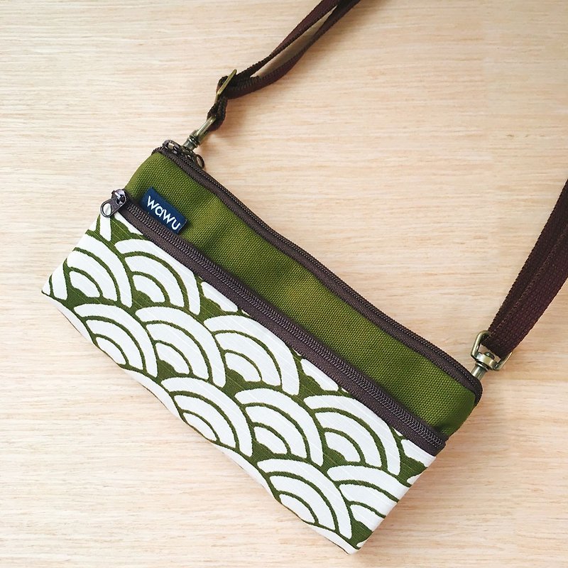 Sandwich bag (sea pine green Qinghai wave) (with rope) Japanese cloth production to order*