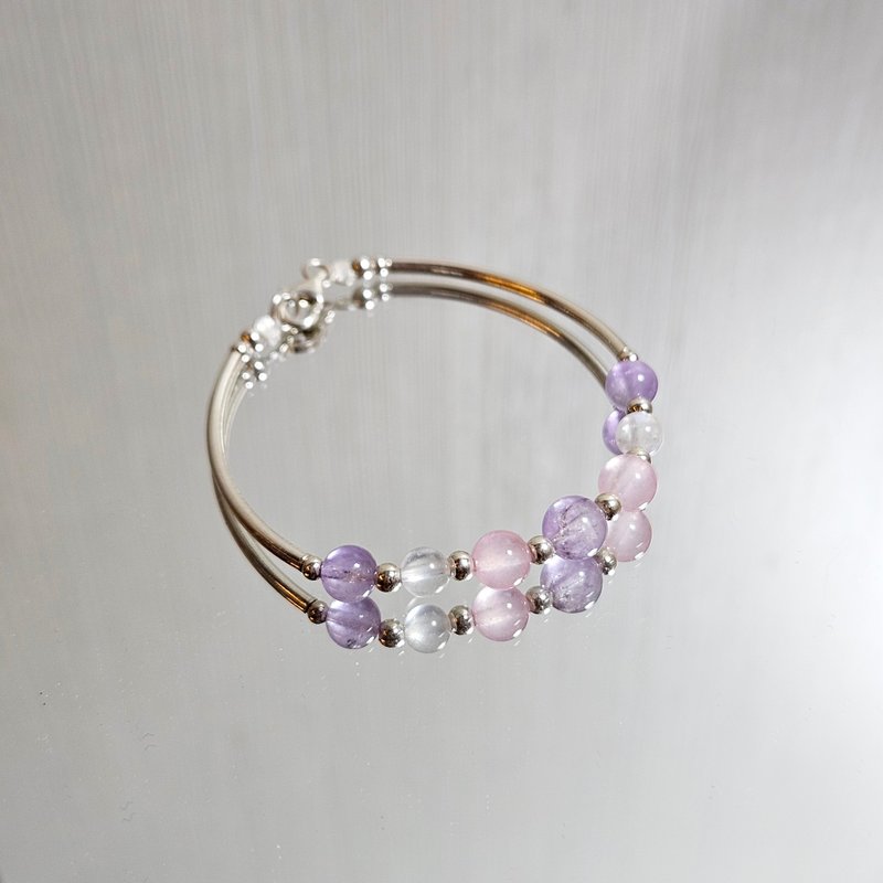 Dream Series S925 Sterling Silver Rose Quartz Moonstone Lavender Amethyst Bracelet | Handmade to order - สร้อยข้อมือ - เงินแท้ สีม่วง