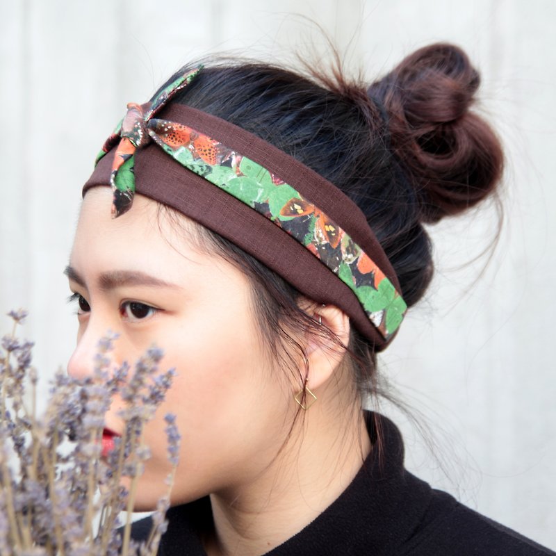 Mysterious Forest  Taiwan handmade crisscross elastic hairband - Hair Accessories - Cotton & Hemp Green