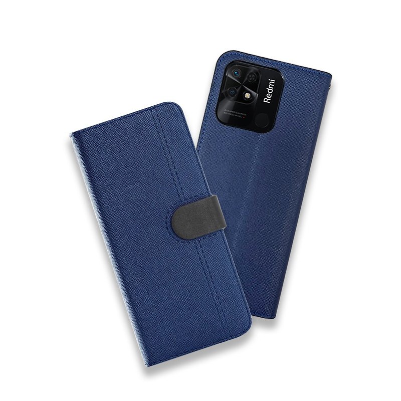 人造皮革 手機殼/手機套 藍色 - CASE SHOP 紅米10C 側掀站立式皮套-藍  加送3.5mm藍色耳機