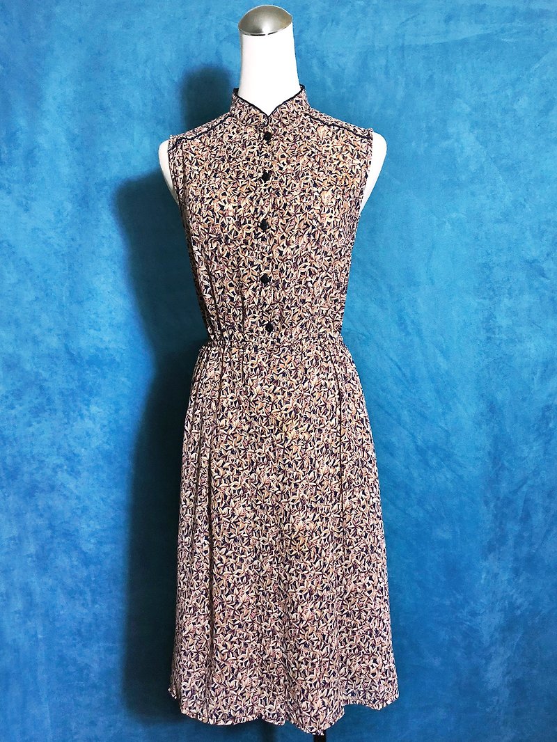 Ping-pong vintage [vintage dress / small collar collar flower sleeveless vintage dress] bring back VINTAGE - ชุดเดรส - เส้นใยสังเคราะห์ หลากหลายสี