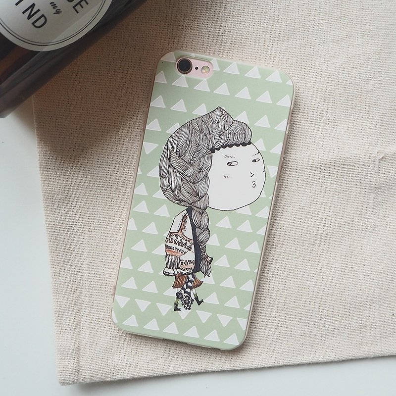 I am not wearing a wig/Miss Baozi/Upper and lower full protective cover/original design mobile phone case/iphone8/customizable - Phone Cases - Plastic Green