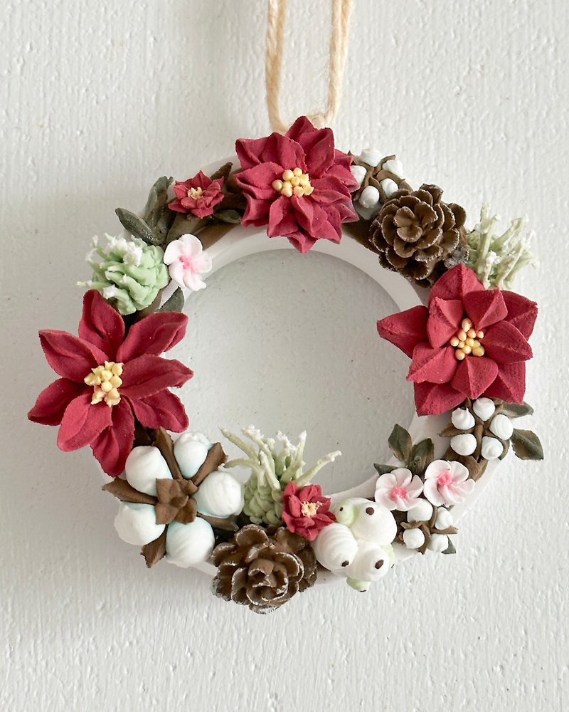 [Korean-style butter soil extrusion plaster fragrance diffuser] round full-page wreath style Christmas style flowers - ตกแต่งผนัง - ดินเหนียว หลากหลายสี